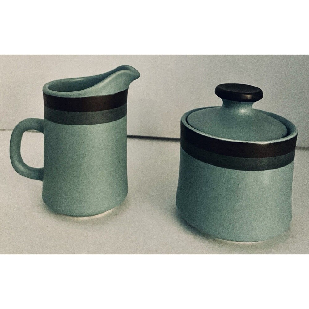 Vintage Arrow Stone Japan "Navajo Blue" stoneware creamer and sugar bowl set